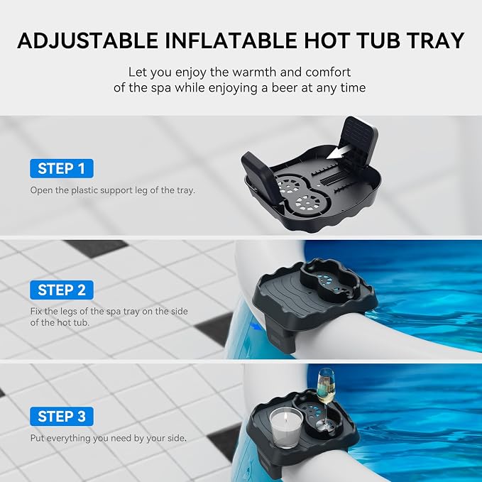 Anivia Hot Tub Table Tray, Fits 4-7 in Inflatable Spas, Gray | Accessories for Intex PureSpa, 2 Cup Holders, Drainage Holes & Non-Slip Rubber for Drinks, Phones & Snacks