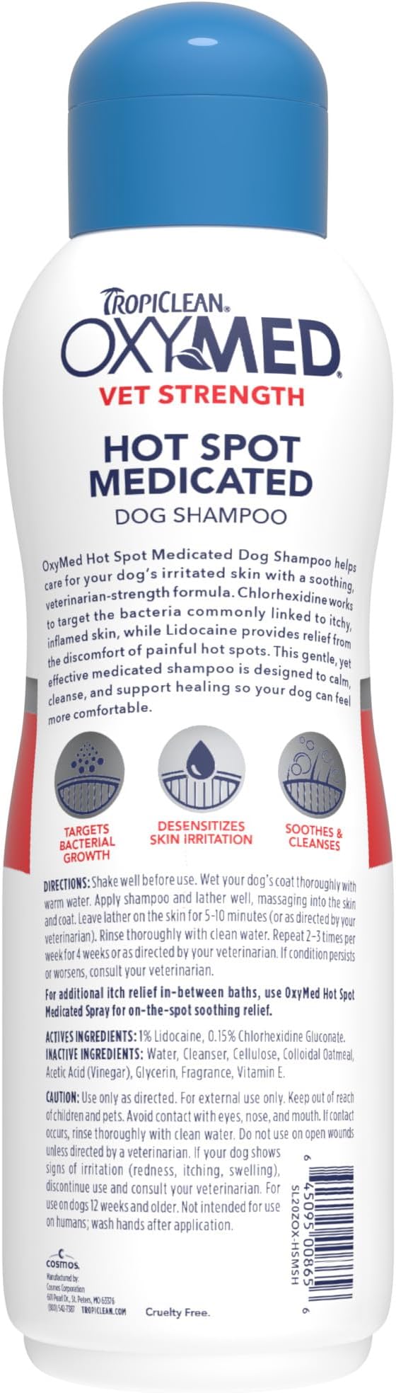 OxyMed Vet Strength Hot Spot Medicated Dog Shampoo, Itchy Skin Relief, Deep Cleaning, Healing Formula with Chlorhexidine, Lidocaine & Oatmeal, 20oz