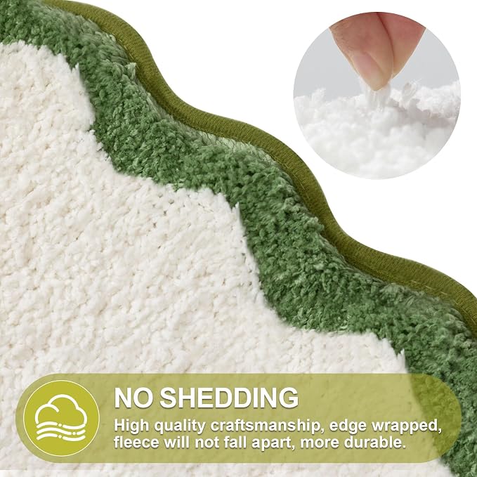 ORTIGIA Long Cute Scalloped Bathroom Rugs Runner, Fun Green Plush Microfiber Scallop Bath Mats Non Slip Washable Quick Dry Absorbent, Rug Carpet for Bathtub Sink Laundry Room Bedroom, 24x59