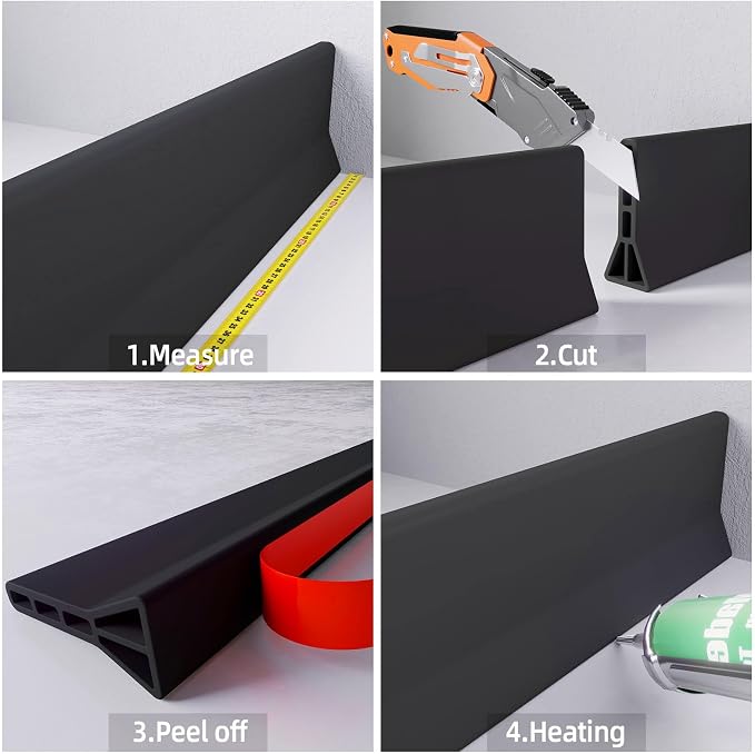 Raycity 3" High Shower Threshold Water Dam 67 IN Collapsible Shower Water Splash Guard for Curbless Shower Threshold Barrier Water Stopper for Wet and Dry Separation Bathroom and Kitchen (Black)