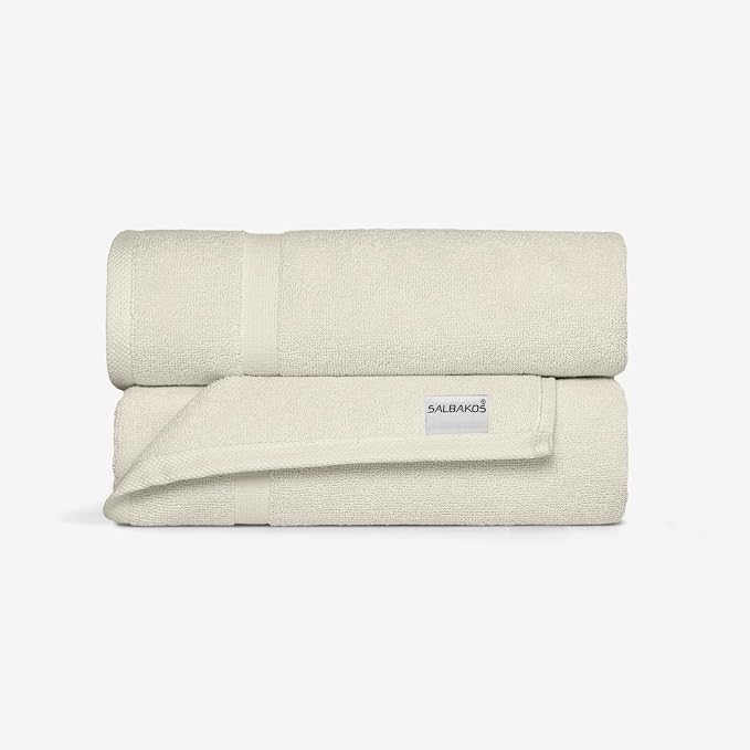 SALBAKOS 100% Turkish Cotton Bath Mat Towel Set of 2 Piece Ivory | 20x34 in Large Bath Mats | Luxury Hotel Quality, Thick, Absorbent, Quick Dry Bathmats | Made in Turkey (Ivory, 2 Bath Mats)