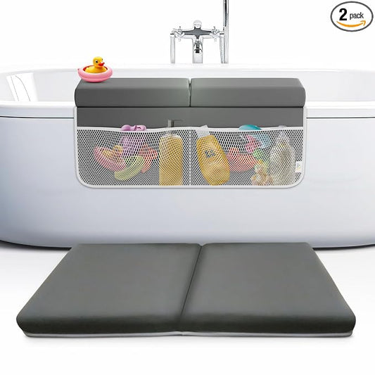 Baby Bath Kneeler and Elbow Rest Pad Set, Memory Foam, 2-Inch Thick | Water-Resistant, Anti Slip Bottom , 8 suction cups, Carry Bag , Great Baby Gift