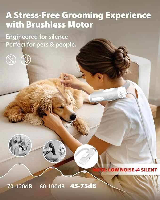 L&W BROS. Neck Dryer for Pet Grooming Hands Free Dog Dryer for Small & Medium Dogs & Cats, Adjustable Airflow, Easy Storage, Negative Ion Technology (White)