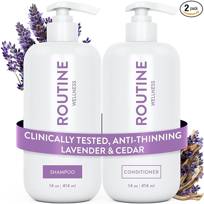 Routine Wellness Anti-Thinning Shampoo & Conditioner - Lavender & Cedar | Clinically tested shampoo for thinning hair with biotin, pea peptides, saw palmetto oil, color safe, sulfate free