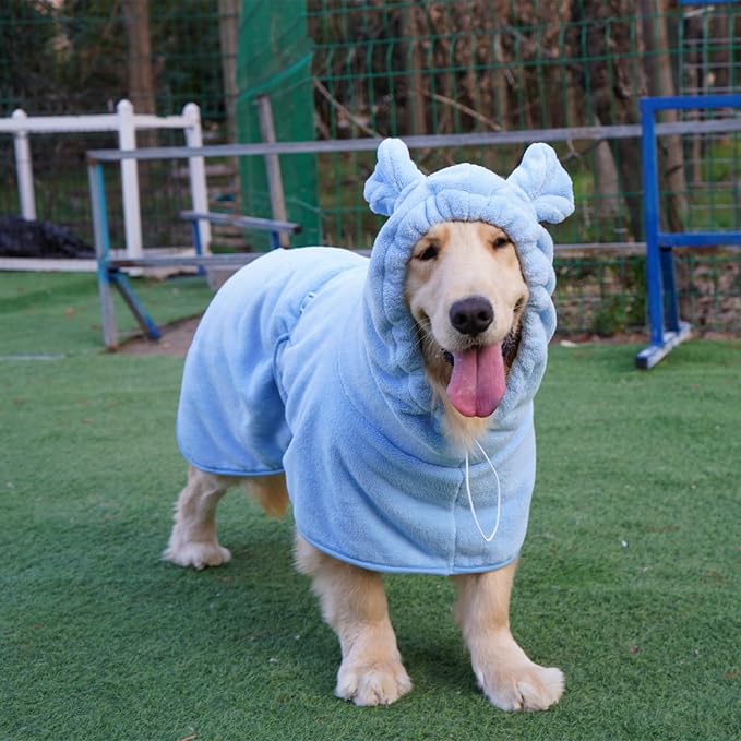 Dog Bathrobe Towel, Cat Bathrobe Microfiber Fast Drying Absorbent Hooded Bath Towel for Puppy Small Medium Large Dog Cat(Blue,XL)