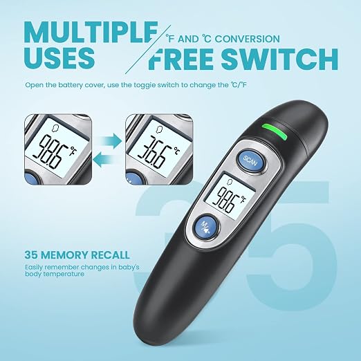 Infrared Thermometer for Adults,Forehead and Ear Thermometer for Fever, Babies, Children, Adults, Indoor and Outdoor Use