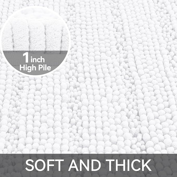 Bcoimo 30"×20" Chenille Bath Mat – Non-Slip with Backing Bath Rug Ultra-Absorbent and Machine Washable Bathroom Mat Quick-Dry Design. Ideal for Bathroom Shower and Tub Areas