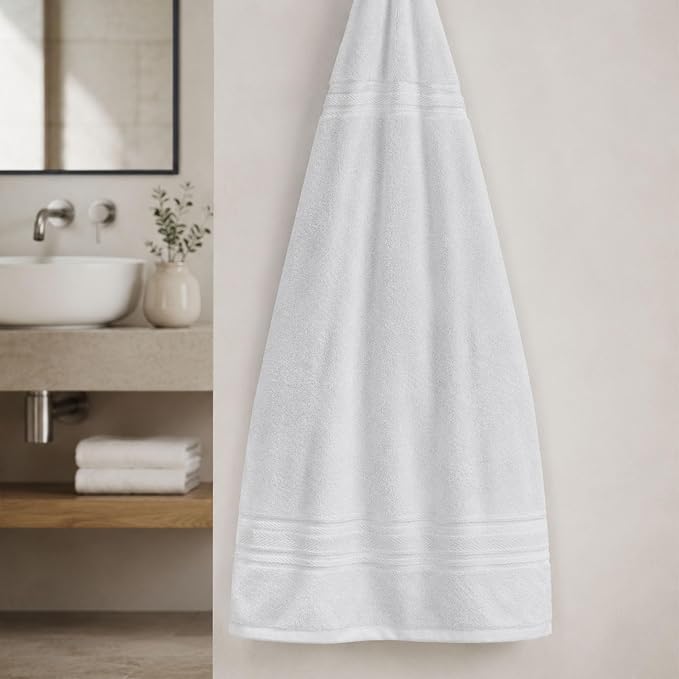 Terry Bath Sheet Set of 6 White Bath Towels Set 35x70 Inches, 100 Combed Long Staple Cotton 600 GSM Highly Absorbent Ultra Soft Oversized Large Luxury Hotel & Spa Quality Bathroom Towels Set