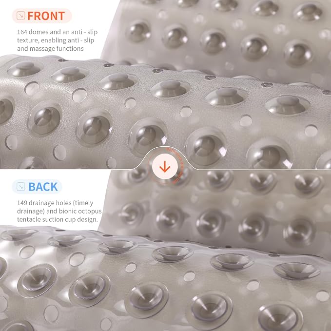 Anti-Slip Bathtub Shower mat, 21×21（ 53×53cm） inch Soft Oversized Machine Washable Non-Slip Bathtub mat with Drainage Holes, Bathroom Floor Suction Cup.（1-Clear Gray）