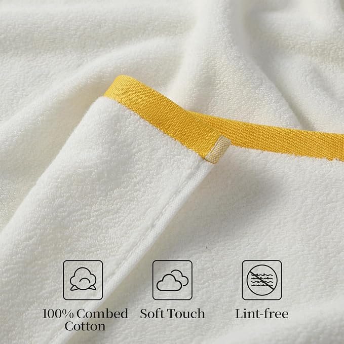 REDKISS 2 Pack Cotton Bath Towels, Soft Absorbent 600 GSM, 27x54 Inch | Quick Dry | Reinforced Stitching | Modern Contrast Border Design | Machine Washable | Bathroom, Gym|Spa & Guest Use | White