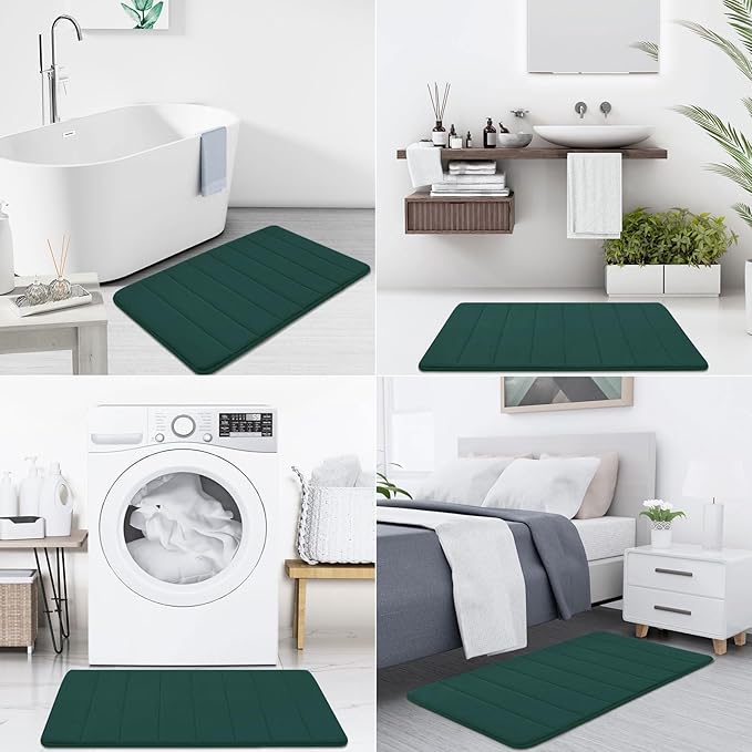 Buganda Memory Foam Bath Mat, 47" x 24", Ultra Soft Bathroom Rugs, Water Absorbent and Machine Washable Bath Rug Runner for Bathroom, Shower, and Tub, Dark Green