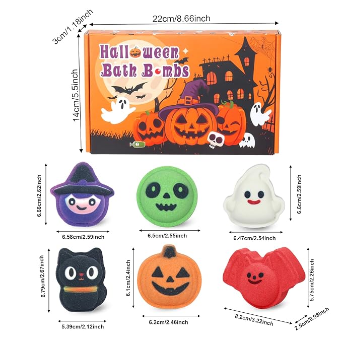 Halloween Bath Bombs for Kids & Women, Handmade Spooky Bath Bomb Set of 6 Fun Shapes – Perfect Gifts for Kids, Skin Care Bathbombs for Girls’ Spooky Celebration | 6 Large Spooky Shapes with Colorful Fizz and Festive Scents, Ideal Gifts for Kids, Hallow...