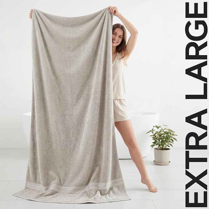 REDKISS Jumbo Bath Sheet 1 Piece, 40x80 Inches 100% Cotton Extra Large Bath Towel for Bathroom, Beige