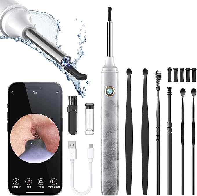 Ear Wax Removal Tool Camera - Ear Cleaner with 1080P HD Camera, Otoscope with Light, Earwax Removal Kit for iPhone, iPad, Android Phones (Light Gray)