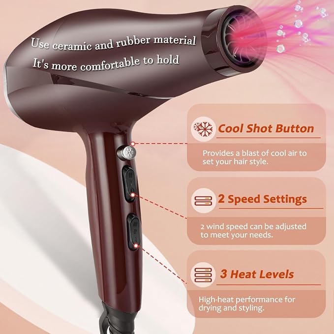 2000 Watt Hair Dryer, ARDIRO Blow Dryer with Diffuser Comb Concentrator for Women Men, Negative Ionic Quiet Hairdryer with Powerful Fast Dryring AC Motor for Curls
