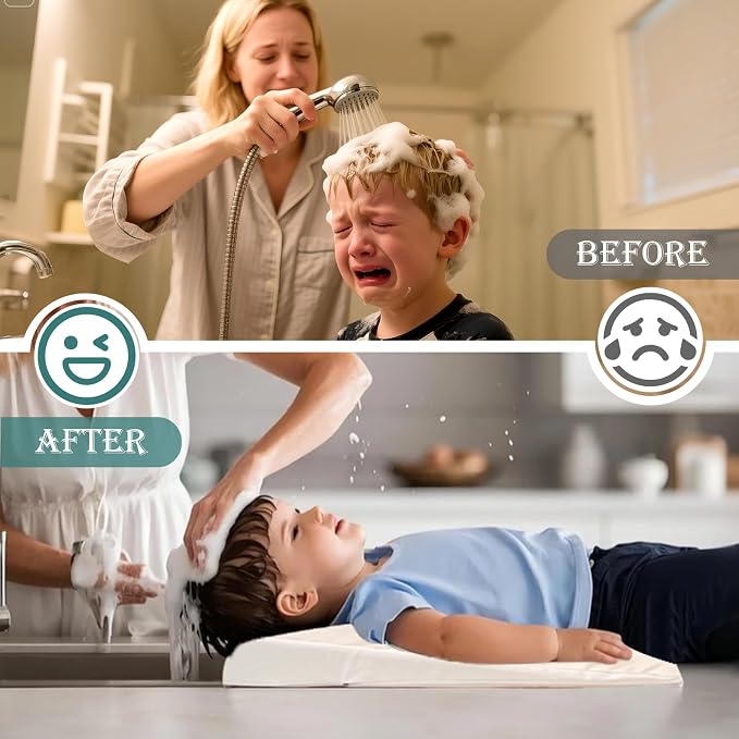 Wibeelee Hair Washing Station for Kids Waterproof Shampoo Foam Mat with Ergonomic Design Non Slip Bath Pillow Sink Soft Neck Support for Easy Hair Wash(White)