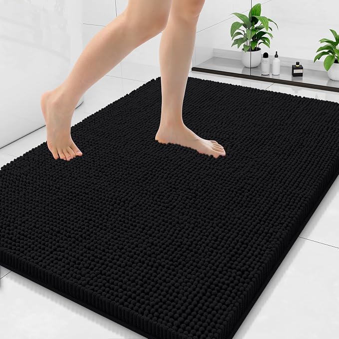 Arotive Bathroom Rugs 40x32, Extra Soft Absorbent Shaggy Chenille Bath Rugs, Machine Washable Rubber Backing Bath Mats for Bathroom Floor Tub and Shower, Home Decor Accessories, Black