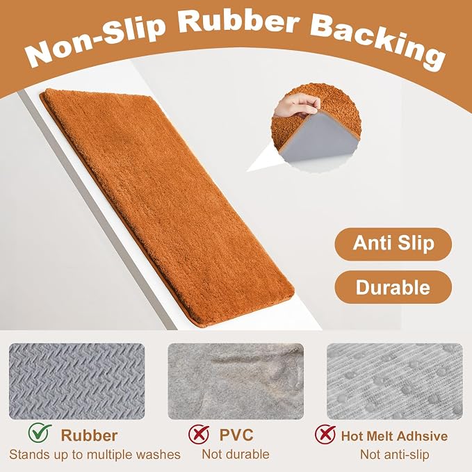 TYUU Orange Bathroom Rugs, Ultra Soft Bath Rugs Non Slip Washable, Super Absorbent Quick Dry Bath Mat with Rubber Backing for Bathroom Floor, Shower, or Sink, Orange 20" x 30"