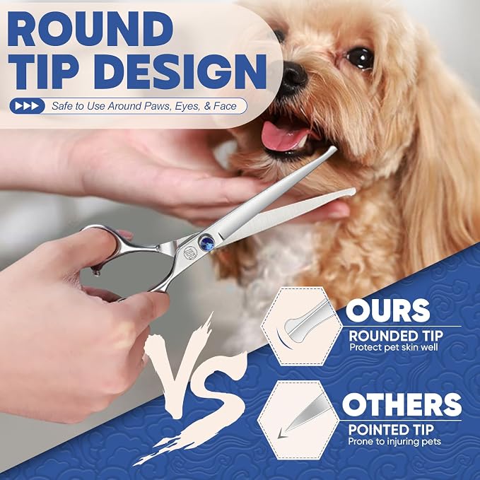Moontay Professional Dog Grooming Straight, Curved, Thinning/Blending/Chunking Scissors Kit, JP-440C Stainless Steel Pet Cat Hair Cutting/Trimming Shears, Silver