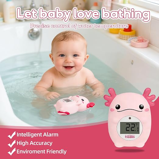 Baby Bath Thermometer, Digital Temperature Water Thermometer, Safety Bathtub Floating Toy for Baby, Infants, Toddlers - Pink Axolotl