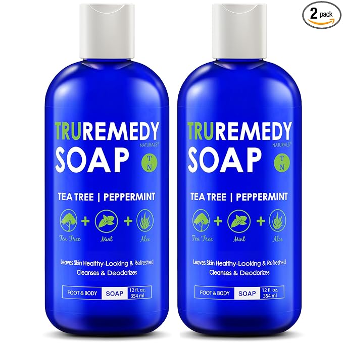 Truremedy Naturals 12oz Tea Tree Oil Body Wash - Pack of 2 - Tea Tree Soap with Aloe and Peppermint Oil - Moisturizing Foot Wash - Suitable for All Skin Types