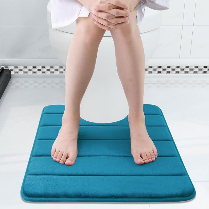 Buganda Memory Foam U-Shaped Contour Toilet Rugs, Absorbent, Thick Soft Washable Bathroom Mat, Floor Carpet Bath Rugs Mat for Toilet Base (24" x 20", Peacock Blue)