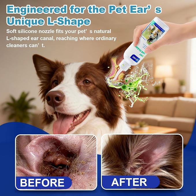 Dog Ear Cleaner Solution– Soft Nozzle Ear Treatment for Dogs & Cats, Gently Remove Dog Ear Wax & Debris, Soothe Ear Itching & inflammation, Odor Pet Ear Wash with Aloe Vera & Persimmon – 4.06 fl oz