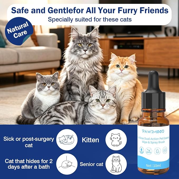 Cat Shampoo Waterless No-Rinse Concentrated – for Cats Dogs Pets Afraid of Baths | Indoor Use, No Blow-Dry, Travel Portable | Soothes Skin, Hydrates, Pomegranate | 0.34 oz