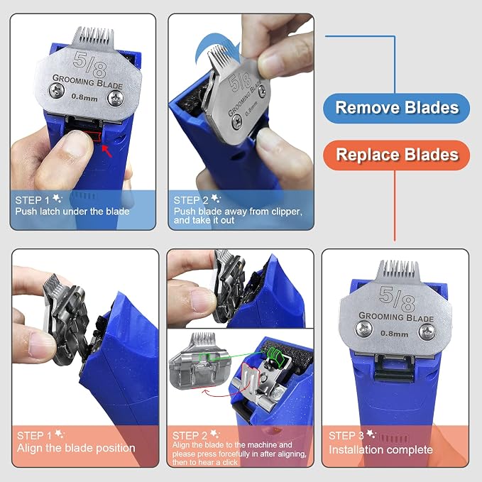 Detachable Stainless Steel Dog Blades for Andis & Oster A5 Grooming | Compatible with Oster A5,Wahl KM10 Series Clippers,Size-5/8 Cut Length 1/32-inch(0.8mm)