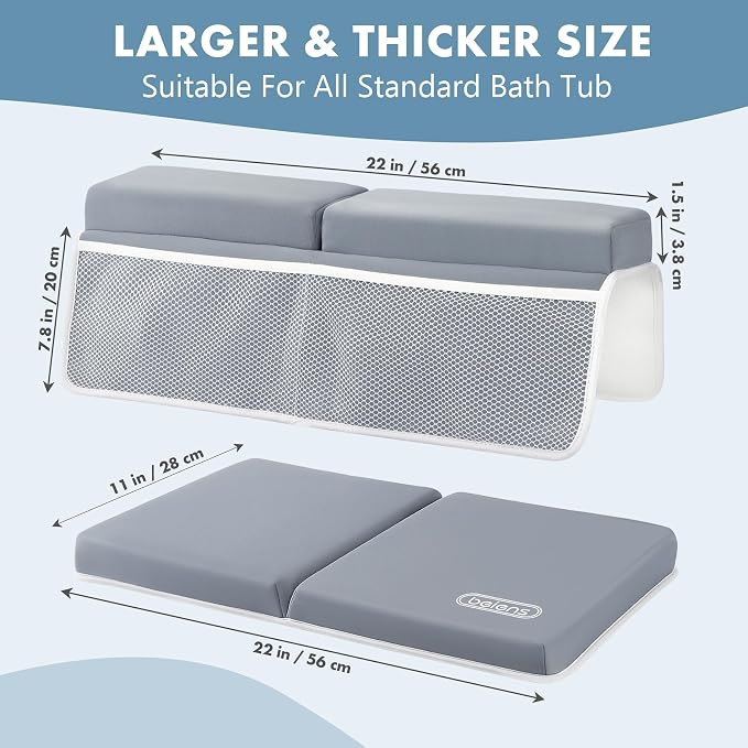 beiens Bath Kneeler and Elbow Rest Pad Set - 1.5'' Comfortable Thick Baby Bath Kneeler Pads, Quick Dry Soft Kneeling Pad for Baby Bath Time, Non-Slip Knee& Arm Support Bathtub Mat with Toys Organizer