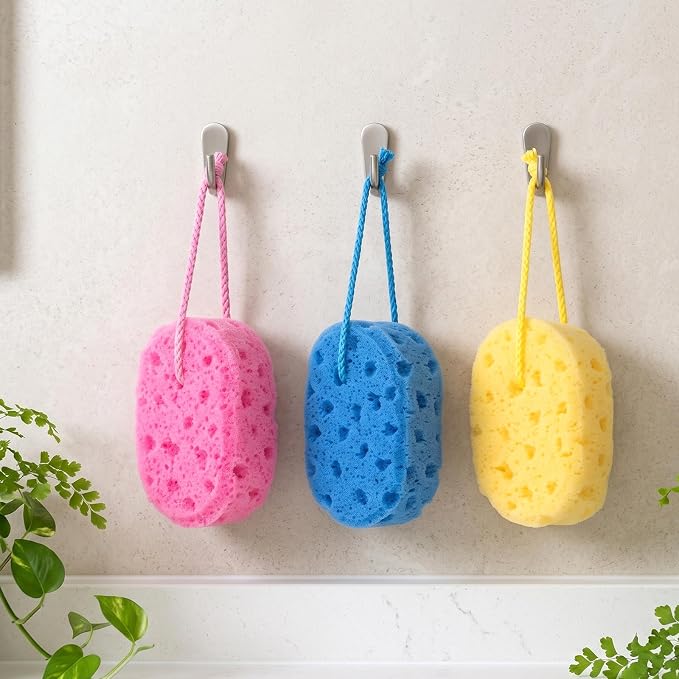 3 Pcs Exfoliating Bath Sponge, Soft Shower Loofah Body Scrubber Set | Soft Body Scrubbers Create Rich Lather And Gently Exfoliate For Smooth Skin, Reusable Shower Poufs With Vibrant Colors