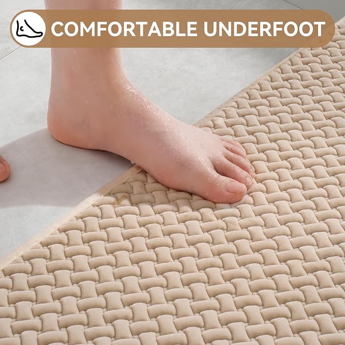 YDKGL Bathroom Rugs Non Slip, Super Absorbent Quick Dry Bath Mats for Bathroom, Foam Weave Texture Thin Bath Rugs Washable with Rubber Backing Fit Under Door Outside Shower,24” x 35“