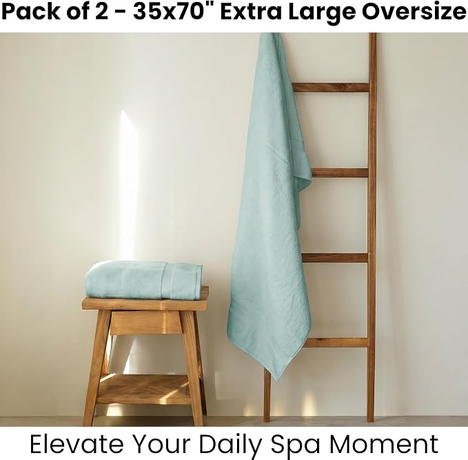 SALBAKOS 2-Piece 100% Turkish Cotton Extra Large Bath Towel 35x70 inch | Premium Hotel Quality Bath Sheet Towels | Thick, Soft, Absorbent, Oversized Bath & Beach Towels (Seafoam Green, 2 Bath Sheets)
