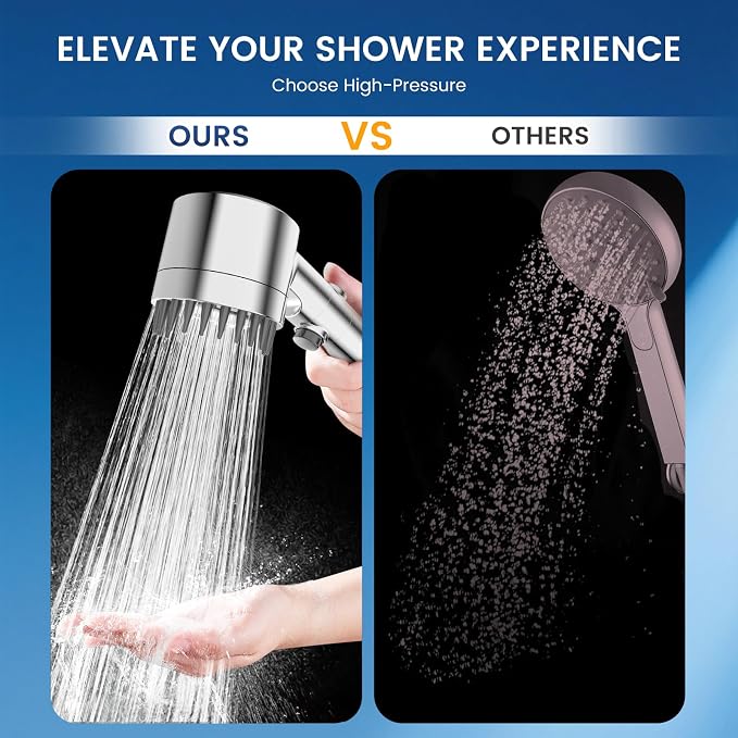 PWERAN Filtered Shower Head with Handheld, 2-PCS Filters High Pressure Shower Head with 3+1 Spray Modes for Hard Water Remove Chlorine, Detachable Showerhead with ON/OFF Switch for Pet Bath (Chrome)
