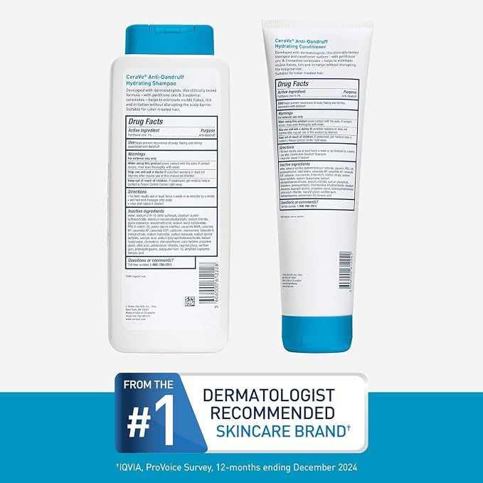 CeraVe Hydrating Anti Dandruff Shampoo and Conditioner Set, Pyrithione Zinc Dandruff Treatment With Ceramides, Hyaluronic Acid & Niacinamide, Elimanates Flakes & Reduces Itchy Scalp
