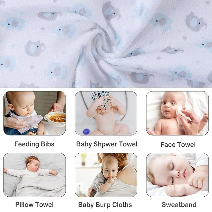 Viviland Baby Washcloths, 24Pack Baby Wash Cloths for Newborn, Baby Towels and Infant Bath Face Washcloths for Boys Girls Super Soft Absorbent, Gentle on Sensitive Skin Body, 9x9 Blue Elephant