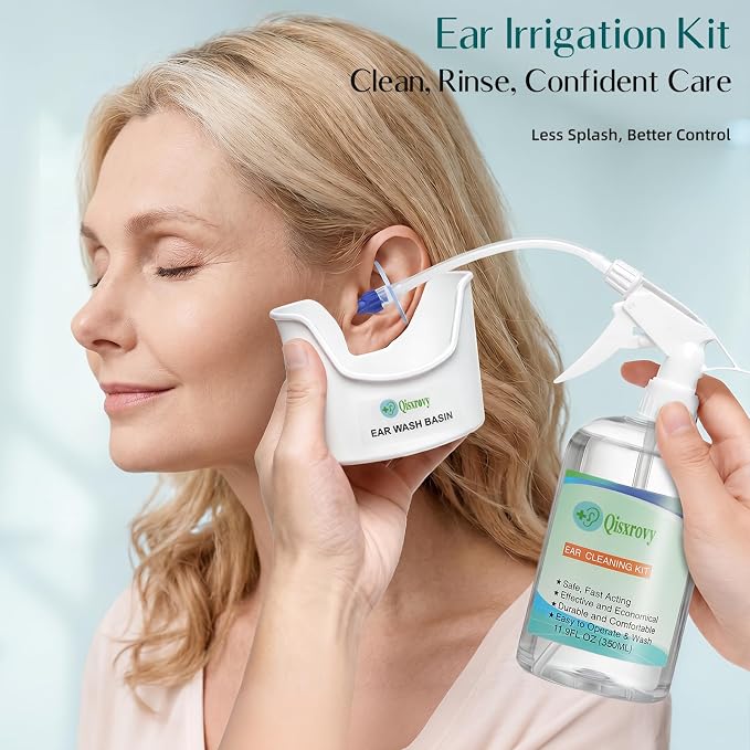 QISXROVY Ear Wax Removal Tool, Ear Cleaning Kits Safe Ear Irrigation Kit Ear Flush Kit for Adults Kid, Ear Wax Washer Device Easy to Operate, Includes Basin, Syringe, 5 Disposable Tips,Transparent