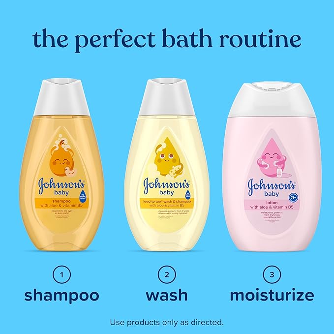 Johnson's Baby Shampoo with Aloe Vera & Vitamin B5, Tear Free, Travel Size, Newborn Essentials, No added Parabens & Sulfates, Hypoallergenic, 3.4 fl. oz