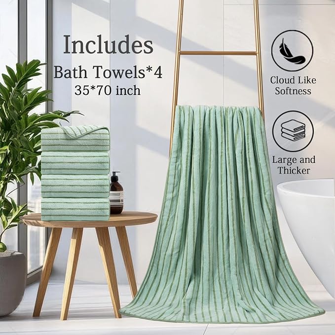 Mistyrose Bath Towels,4 Pack Light Green 35"x70" Large Bath Towels Microfiber Absorbent XL Bath Sheets Super Soft Towels for Bathroom Quick Dry Oversized Shower Towels for Family Hotel Spa Gym