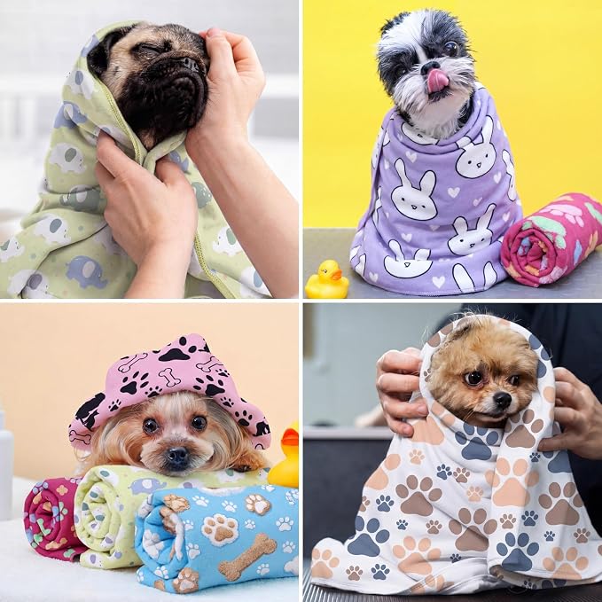 40 Pcs Dog Towels for Drying, 20"x40" Quick Drying Microfiber Pet Bath Towel, Dog Grooming Absorbent Towel with Cute Pattern, Soft Bathrobe for Large Medium Small Puppy Cat