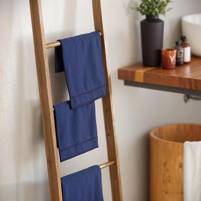 Creative Scents Cotton Fingertip Towels Set Blue - 4 Pack - 11 x 18 Inches Decorative Small Extra-Absorbent and Soft Terry Towel for Bathroom - Powder Room, Guest and Housewarming Gift (Navy Blue)