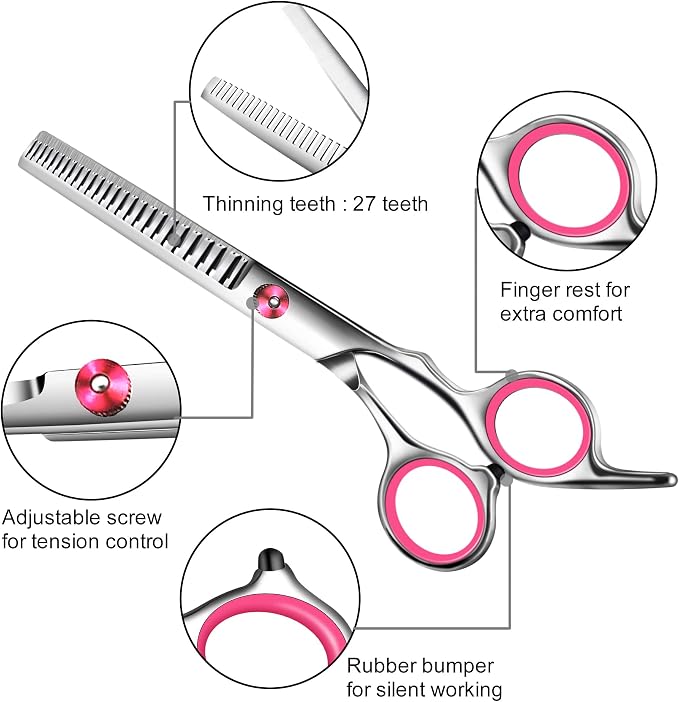 Dog Grooming Scissors with Safety Round Tip,Pet Grooming scissors Kit,Dog Shears for Grooming,Incude Thinning,Curved Grooming Scissors and Comb for dogs, cats.Suitable for The Right Hand