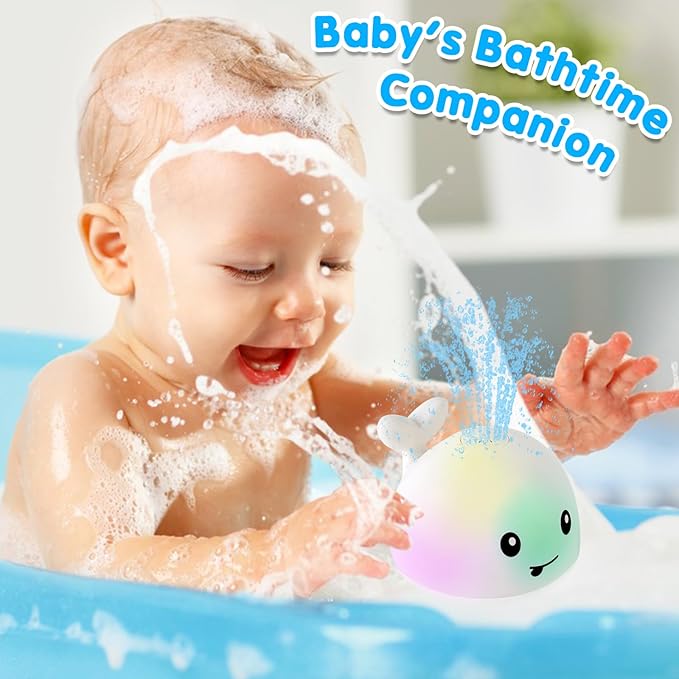 Baby Bath Toys, Toddler Bath Toys for Kids Ages 1-3, Easter Basket Stuffers for Baby, 1 2 3 Year Boy Girl Gifts Baby Toy 6-12-18 Months Light Up Whale Bath Toy Sprinkler Bathtub Pool Water Toy