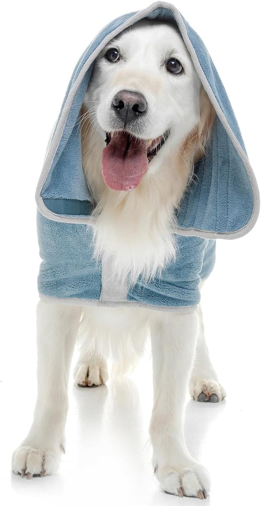 Lucky Pooch® Dog Robe - Luxurious Dog Bathrobe - Ultra Absorbent Dries Your Dogs in Minutes! Double-Layer, Super Soft Towel and Bath Robe All in One (XXS, Petrol Blue)