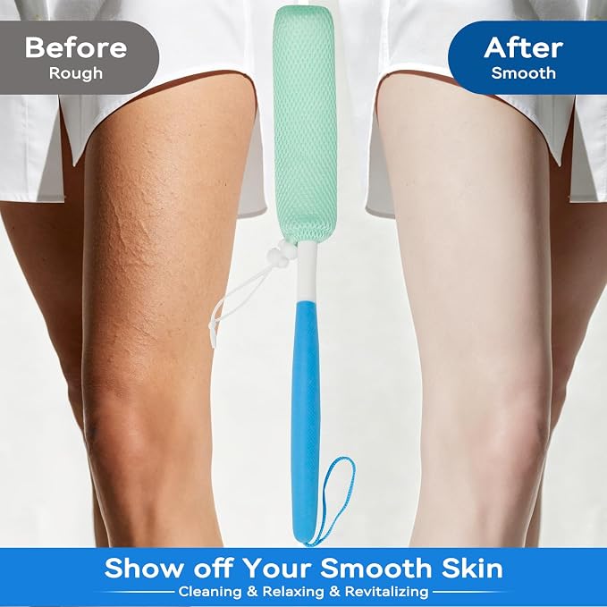 Back Scrubber for Shower，Mesh Sponge Body Shower Brush with Long Handle for Use in Shower Back Scrubber,Back Scrub for Exfoliating Body Scrubber (Blue and Green)