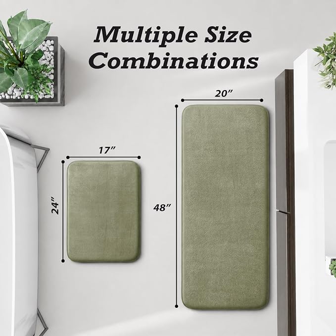 HUXMEYSON Bathroom Rugs Sets 2 Piece, Non-Slip & Quick Dry Bath Mat Set, Ultra Soft Velvet Bath Rugs for Bathroom, Toilet and Shower Floor, Olive Green