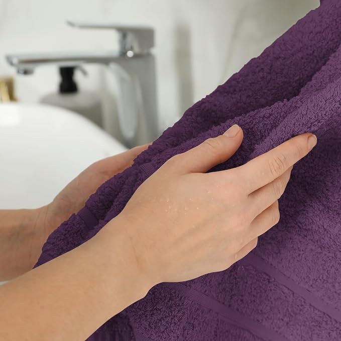 100% Ring Spun Cotton Hand Towels for Bathroom – 550 GSM Soft & Absorbent Towel Set– Pack of 6 Small Towel (34x20in) – Quick Dry Luxury Cotton Hand Towels – Dark Purple