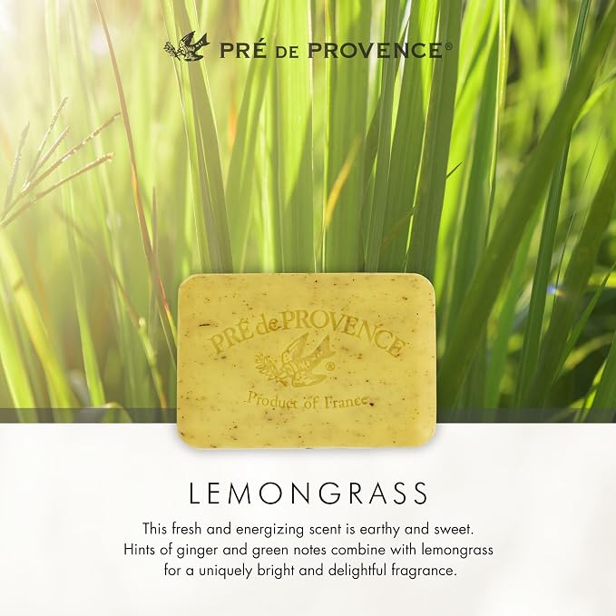 Pre de Provence Artisanal Soap Bar, Enriched with Organic Shea Butter, Natural French Skincare, Quad Milled for Rich Smooth Lather, 8.8 Ounce, Lemongrass