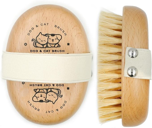 Soft Dog Brush, Bristle Brush for Dog Grooming | Dog Palm Brush, Gentle Grooming, For Small & Large Dogs, Wood handle