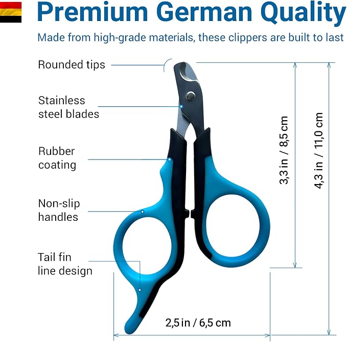 Professional Cat Nail Clippers, Made in Germany - Stainless Steel Claw Scissors for Kittens, Cats & Small Pets, Safe Trimmer for Thick Nails, Beginner-Friendly with Non-Slip Grip